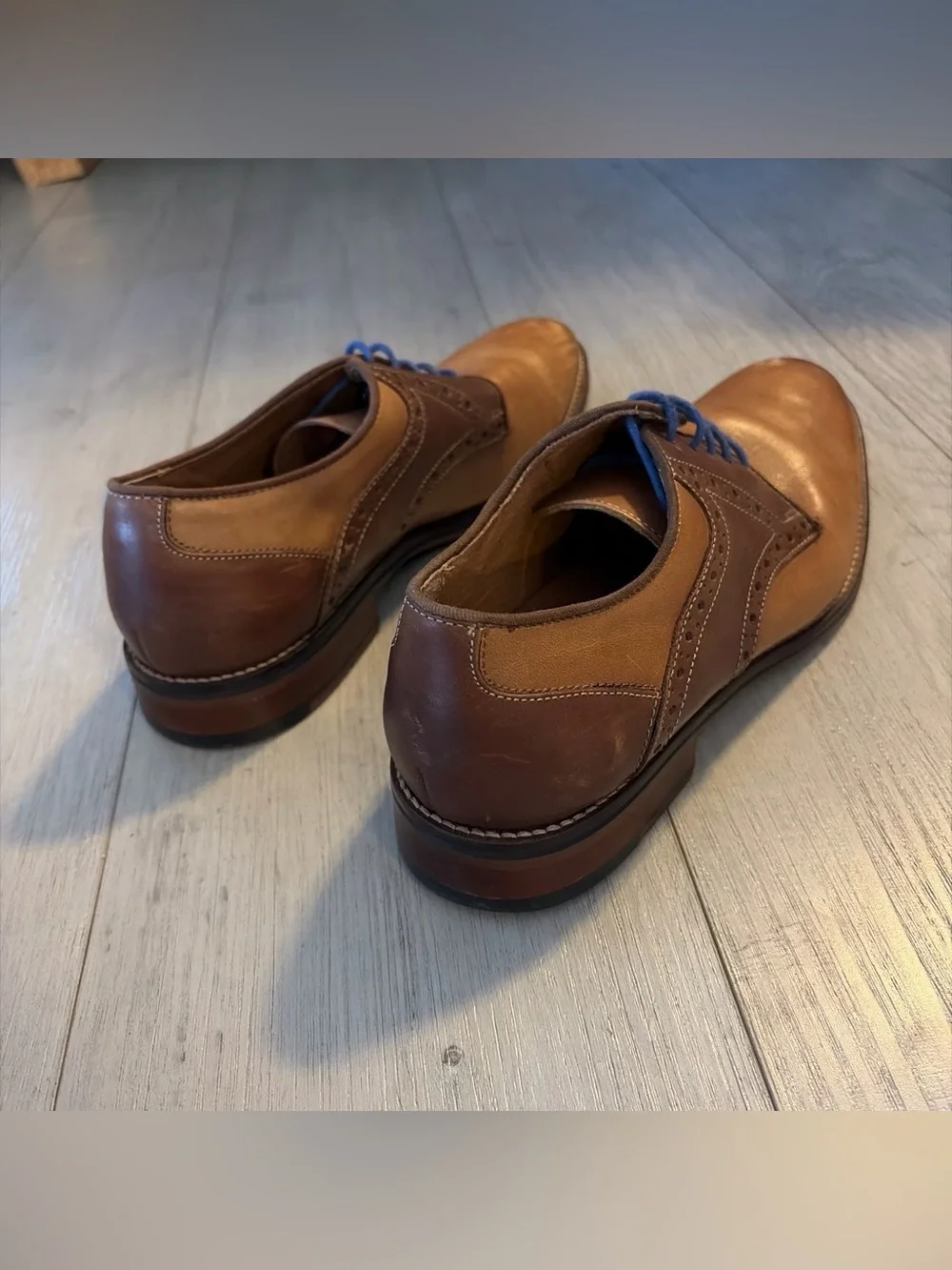 Johnston & Murphy Brown Leather Wingtip Oxfords with Blue Laces